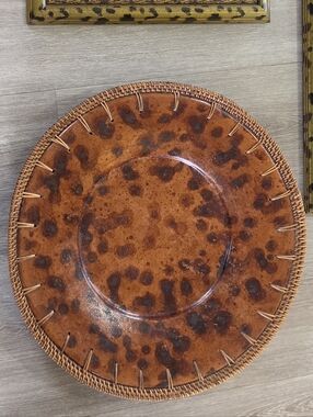 Pier 1 Imports 14” Brown Tortoise Rattan Wrapped Edge Charger Plate
